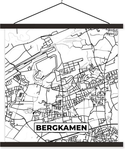 Posterhanger incl. Poster 60x60 cm - Schoolplaat - Plattegrond - Kaart - Bergkamen - Stadskaart - Textielposter - Zwarte latten - Stadskaart