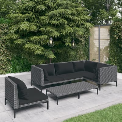 vidaXL - 6-delige - Loungeset - met - kussens - poly - rattan - donkergrijs