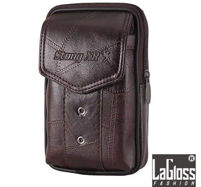 LaGloss® Heren Heuptasje PU Leer – Bruin - Langwerpig - Telefoontasje met Rits – 10x4x18 cm