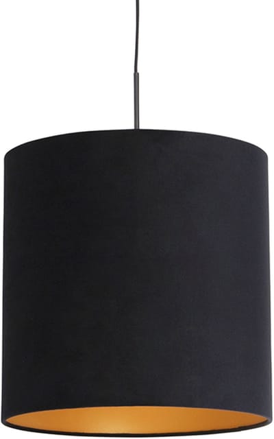 QAZQA combi - Klassieke Hanglamp met kap - 1 lichts - Ø 400 mm - Zwart Goud - Woonkamer | Slaapkamer | Keuken