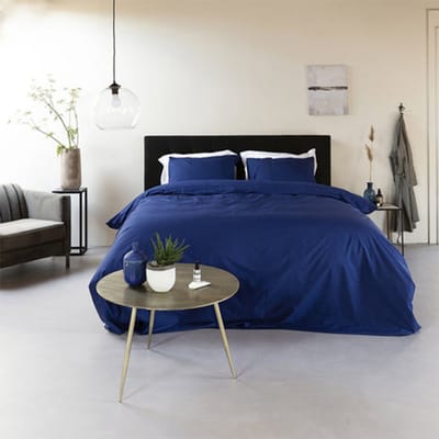 Egyptisch Katoen effen - Marine Maat: 1-persoons (140 x 200/220 cm + 1 kussensloop) (Dreamers Den)