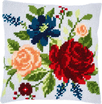 Vervaco - Kruissteekkussen kit - Pioenrozen - PN-0195013 - Borduren - Borduurpakket - Borduurpakket volwassenen - Borduurpakket kind
