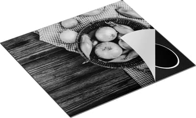 Chefcare Inductie Beschermer Mand met Uien op Tafel - Zwart Wit - 60x50 cm - Afdekplaat Inductie - Kookplaat Beschermer - Inductie Mat