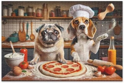 Puzzel Honden Pizza - Legpuzzel - Familie Activiteit - Kleurgecodeerde Achterkant - 1000 Stukjes - Grappig