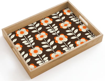 Dienblad hout 40x30 cm - Schootdienblad - Bloemen - Retro - Bruin - Borrelplank rechthoek - Plateau dienbladen