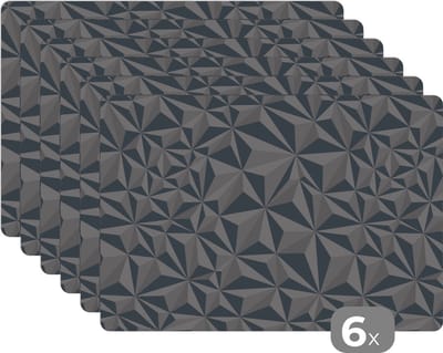Placemat - Placemats kunststof - Geometrie - Grijs - 3D - Patronen - 45x30 cm - 6 stuks - Hittebestendig - Anti-Slip - Onderlegger - Afneembaar