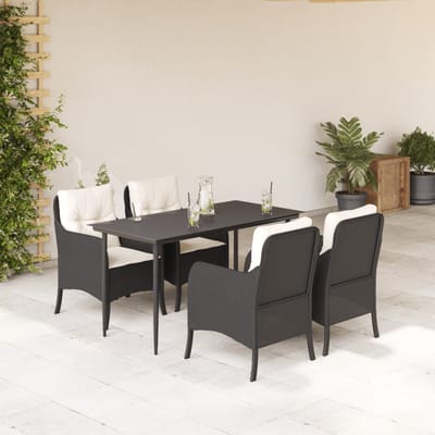 vidaXL - 5-delige - Tuinset - met - kussens - poly - rattan - zwart