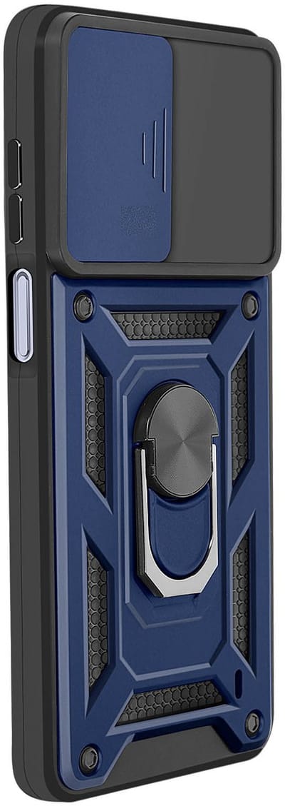 Mayaxess, Hoesje Geschikt voor Samsung Galaxy A07 met Roterende Magnetische Ring en Camera Cover, Blauw