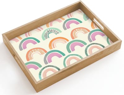 Dienblad hout 40x30 cm - Schootdienblad - Regenboog - Pastel - Patroon - Borrelplank rechthoek - Plateau dienbladen