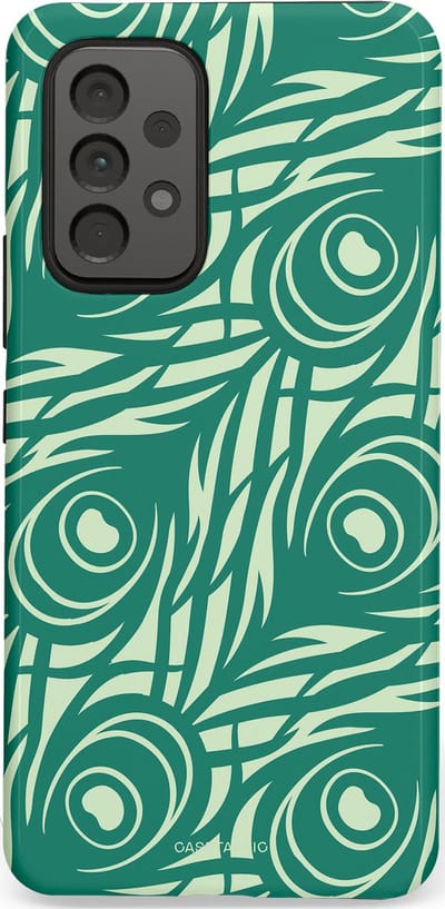 Casetastic hoesje geschikt voor Samsung Galaxy A53 (2022) 5G - Dubbellaagse bescherming - Troste Turquoise Pauw Veren - Fashion Case - Turquoise Mintgroen Crème