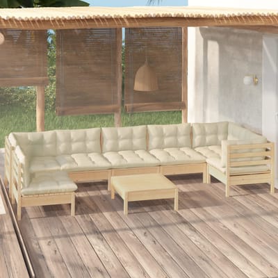vidaXL - 8-delige - Loungeset - met - crèmekleurige - kussens - grenenhout