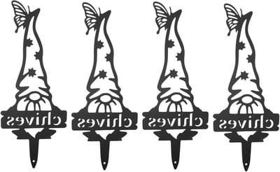 Gnome Plant Markers - Tuin Decoratie - Planten Identificeren - Roestvrij Metaal - 4 Stuks - Zwart