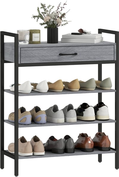 HOMCOM Schoenenrek Spaanplaat, Metaal 70L x 30B x 87,6H cm Grijs