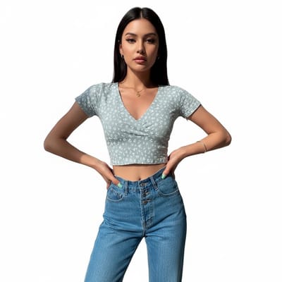 Dames T-shirt met diepe V-hals - Lichtblauw - Topje
