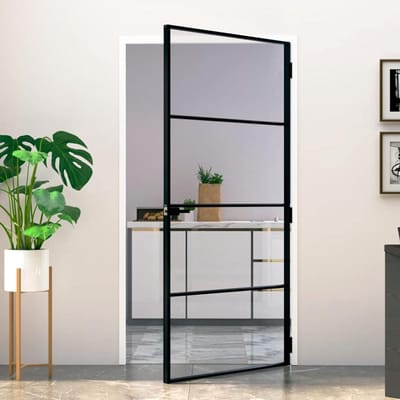 Glazen Binnendeur - Kamerdeur Aluminium - Lichte Ruimte Creëren - Gehard Glas - 102x2015 cm - Zwart