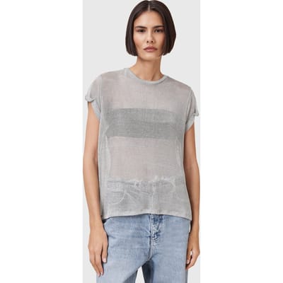 AllSaints Thea Sparkle Top Metallic Silver Taglia: XS | Maglie Sportivi Outlet | Donna | Grigio