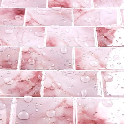 3D Marmer Tegelstickers voor Badkamer en Keuken - Waterdichte Zelfklevende Wandtegels in Beige en Roze, 30x30CM, Set van 4 Stuks