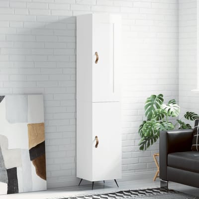 vidaXL - Hoge - kast - 34,5x34x180 - cm - bewerkt - hout - hoogglans - wit