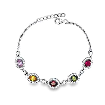 Juwelier Zwartevalk - Zilveren (gerhodineerd) armband met gekleurde zirkonia - 23.354