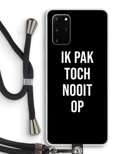 Case Company® - Hoesje met koord geschikt voor Samsung Galaxy S20 Plus hoesje met Koord - Ik pak nooit op - Zwart - Telefoonhoesje met Zwart Koord - Bescherming aan alle Kanten en Over de Schermrand