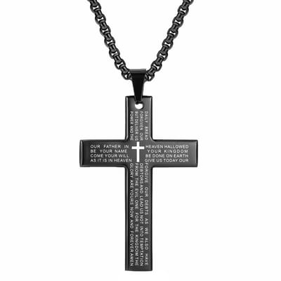 Fako Bijoux - Cubaans Kruis Voor Mannen Large - Ketting Met Kruis - Heren Ketting - Holy Cross - 34x50mm - 60cm - 2.5mm - Stainless Steel - RVS - Staal - Zwart