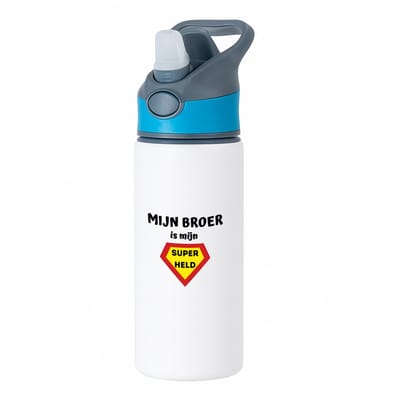 Hacebo® - mijn broer is mijn superheld waterfles met rietje blauw - Broer - super broer - verjaardag - cadeautje voor broer - broer artikelen - kado - geschenk - water fles - 650ML