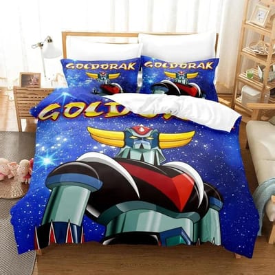 Goldorak Impression 3D Grendizer Ensemble de Lit Imprimé Housse de Couette Taie d'Oreiller Ensemble de Literie Drap en Lin Housse de Couette Taille Complète Queen King 70x133cm 2pcs