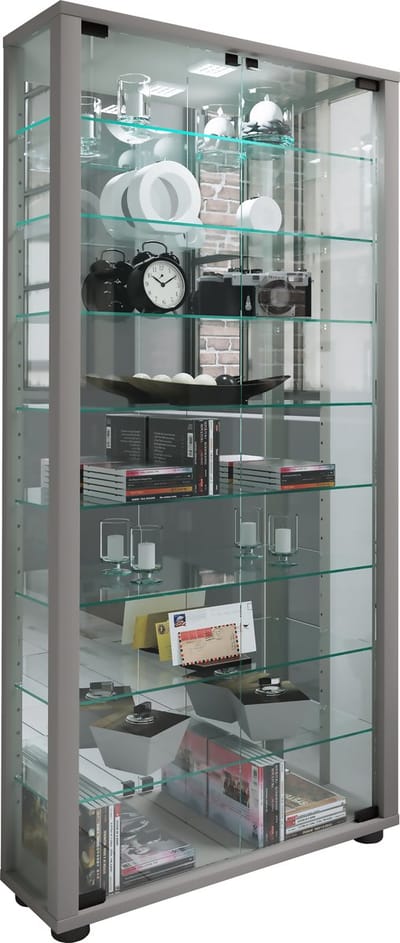 Houten vitrinekast Verzamelvitrine Staande vitrinekast Lumo Maxi spiegel