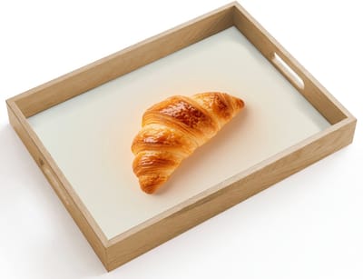 Dienblad hout 40x30 cm - Schootdienblad - Croissant - Brood - Beige - Borrelplank rechthoek - Plateau dienbladen