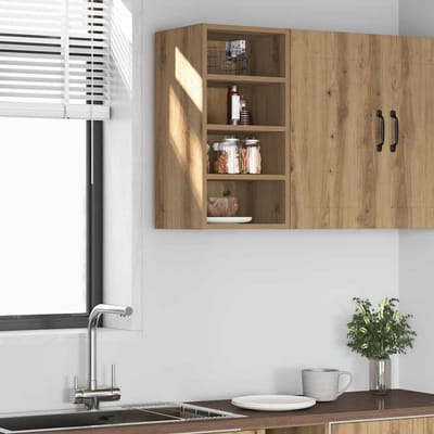 Wandkast - Keukenkastje - Keuken Organiseren - Verwerkt hout - 60 cm hoog - Eiken