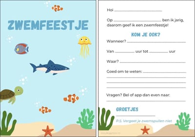 Uitnodiging kinderfeestje | 12 stuks | uitnodigingskaarten | uitnodiging verjaardag | uitnodiging feest | uitnodiging kinderfeestje jongen | uitnodiging kinderfeestje meisje | uitnodiging feestje | zwemfeestje