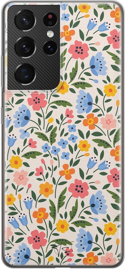Hoesje geschikt voor Samsung Galaxy S21 Ultra - Romantische bloemen - Soft Case - TPU - Bloemen - Multi - Mooie Telefoonhoesjes