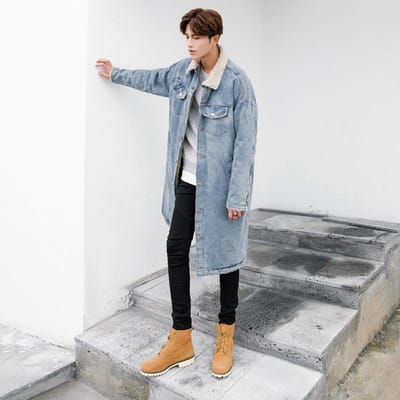 Heren Gepersonaliseerde Literaire Losse Denim Katoenen Kleding Heren Middellange Revers Verdikte Jassen Heren Katoenen Kleding Heren M blauw