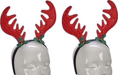 Krist+ Kerst diadeems/haarbanden rendier gewei rood met groen - 2x - Kerstaccessoires/tiara/diademen