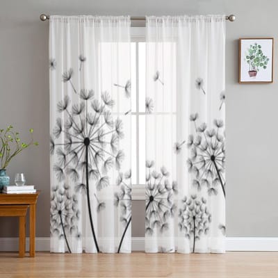 Prachtige Zwarte Paardenbloemen Tule Gordijnen Voor Woonkamer Decoratie Moderne Sluier Chiffon Gordijnen Slaapkamer Transparante Voile 135W x 114H(cm) white