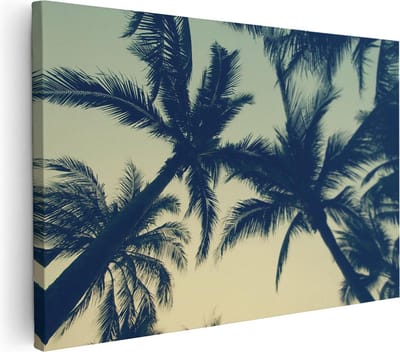 Artaza Canvas Schilderij Palmboom - 30x20 cm - Klein - Muurdecoratie Zeezicht - Wanddecoratie Woonkamer - Kamer Accessoires Tropisch