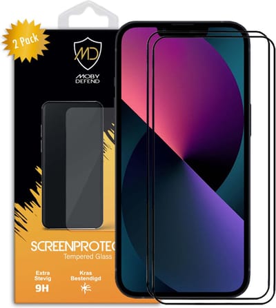 2-Pack MobyDefend Screenprotectors - Geschikt voor iPhone 13 / iPhone 13 Pro - Screensavers Met Zwarte Randen - Gehard Glas