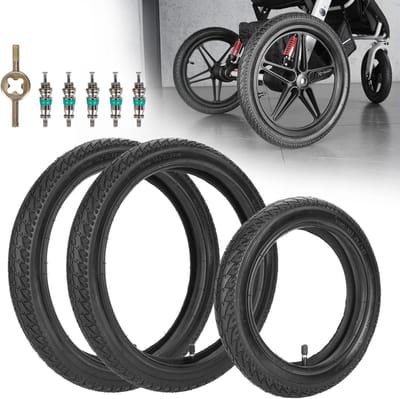 Banden en binnenbanden - Wielset kinderwagen - Veilig rijden - Explosiebestendig ontwerp - 12/16 inch - Zwart