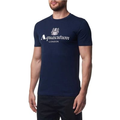 Aquascutum Heren Bordeaux Groot Logo T-Shirt (Marineblauw)