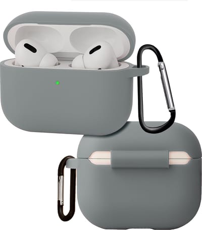 Hoes - Geschikt voor Apple Airpods Pro 3 - Siliconen Hoesje met Clip - Silicone Case Cover - Grijs