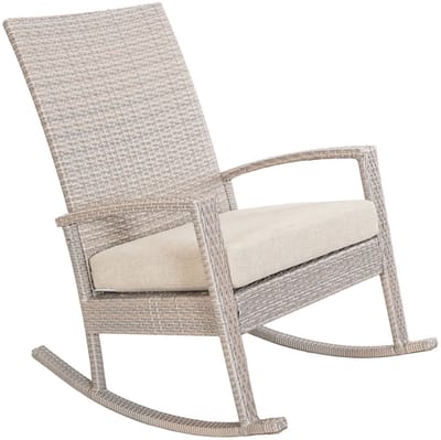 Luna Rocking chair - Schommelstoel buiten- Cream poly rattan - Kaki Kussen - Tuinstoel schommelstoel - tuinmeubelen - loungemeubel outdoor voor terras, balkon, wintertuin