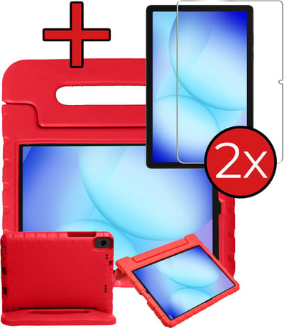 Hoesje - Geschikt voor Samsung Galaxy Tab A11 Plus / A9 Plus - Met 2x Screenprotector - Kinderhoes - Shockproof Bumper - Kidsproof Case - Tablethoes - Kinder Hoes Cover - Rood