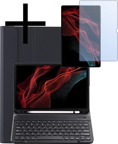 Hoes - Geschikt voor Samsung Galaxy Tab S9 Ultra - Met Screenprotector - Keyboard Book Cover - Toetsenbord Case - Hoesje - Zwart