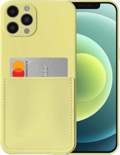 Smartphonica iPhone 12 Pro siliconen hoesje met pashouder en zachte binnenkant - Geel geschikt voor iPhone 12 Pro