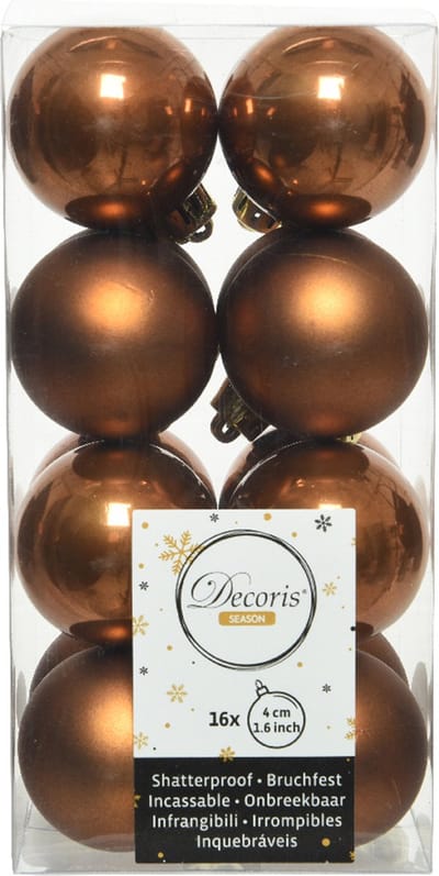 Decoris kleine kerstballen - 16x st - kaneel bruin - 4 cm - kunststof - kerstversiering
