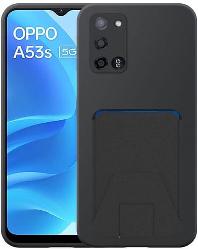 Geschikt voor Oppo A53s 5G Telefoonhoesje met Verstelbare Leren Pasjeshouder - Flexible Back Cover Case Siliconen TPU with Adjustable Leather Cardslot - Zwart - Smartphonica geschikt voor Oppo A53s 5G