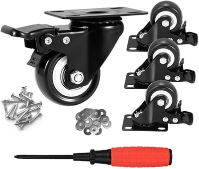 Meubelswielen Zware Rollerwielen - Industriële Trolley Wielen - Meubels Verplaatsen - Dubbele Lager met Rem - 38MM - Grijs