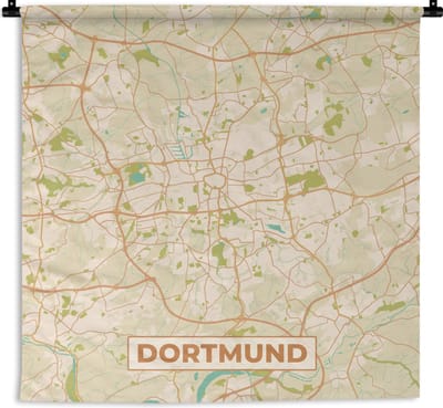 Wandkleed - Wanddoek - Plattegrond - Dortmund - Kaart - Stadskaart - Vintage - 180x180 cm - Wandtapijt