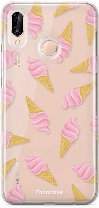 Fooncase Hoesje Geschikt voor Huawei P20 Lite - Shockproof Case - Back Cover / Soft Case - Ice Ice Baby / Ijsjes / Roze ijsjes