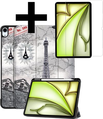 Hoes - Geschikt voor Apple iPad Air (2024/2025/2026) - 11 inch - Met Screenprotector - Trifold Bookcase - Hard Cover Case - Met Uitsparing Geschikt voor Apple Pencil - Hardcover Book - Tablet Hoesje - Eiffeltoren